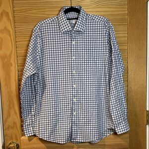 Peter Millar Navy and White Plaid Shirt